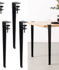 Built Tough As Nails Heavy Duty Table Legs, 28 Inch Adjustable F Shape Base, Black Finish with clamp and table setup.