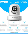 Two Pack ProHD 1080P WiFi Security Cameras With Pan Tilt And 2 Way Audio, showing one camera with audio detection and privacy mode.