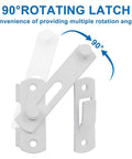 White Stainless Steel Barn Door Latch 3.93 x 2.75 Inch, Easy Install Bi-Fold Sliding Door Lock showing 90-degree rotation angle