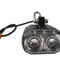 Ebike Front Light With 3 Pin Male Waterproof Connector For 24V 36V Ebikes And E Scooters Beefy High Power LED Bulb For Ultra Bright Night Riding Built Tough 33 Inch Cable, closeup of dual lens