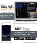 PowerSeeker 127EQ Telescope software on laptop and smartphone screen, showcasing star maps and astronomy apps for beginners.