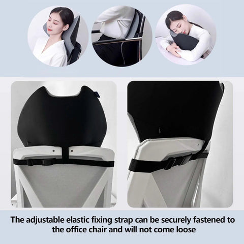 Two In One Office Chair Headrest Pillow And Lumbar Support attached to office chair with adjusting strap