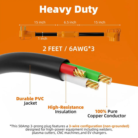 Badass 50 Amp Nema 6-50P To Dual 6-50R Welder Splitter Adapter Cord Y Plug Connector showcasing heavy-duty PVC jacket and pure copper wires.