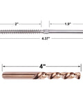 Diagram showing Three Sixteenth Inch Stainless Steel Swage Lag Screw and 4-inch drill bit with measurements for installation.