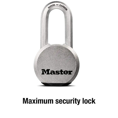 Magnum Heavy Duty Solid Steel Padlock With Key For Outdoor Gates And Sheds, front view showing cut resistant shackle and body.