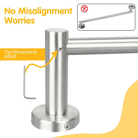 Close-up of Slick Heavy Duty Towel Bar For Modern Bathroom With Premium Grade Brushed Nickel Finish wall mount with adjustment feature.