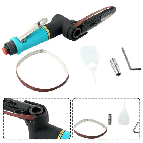10X330mm Air Belt Sander Pneumatic Grinder Machine For Smooth Even Cutting Professional handheld tool with sanding belt and accessories.