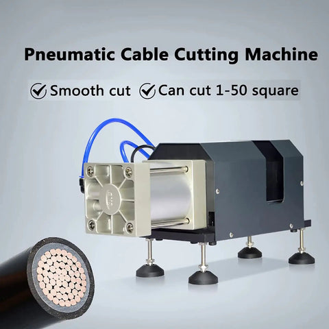Heavy Duty Pneumatic Cable Cutter And Metal Wire Cutting Machine With Adjustable Length Design for Efficiently Trimming Thick Cables Up To 120 Square Lines Using Low Air Consumption Valve System, showcasing cutting mechanism and capabilities.