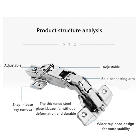 165 Degree Secondary Force Kitchen Cupboard And Wardrobe Door Hinge For Smooth Soft Close Action Easy Install Durable Hinges Fitting Cabinets And Closets Color Code DTC C98, adjustable design