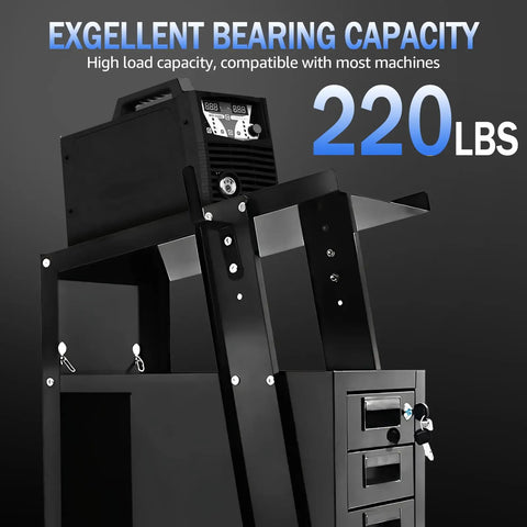Heavy Duty Welding Cart With Four Drawers And Large Workbench 360 Degree Swivel Wheels Rolling Trolley For MIG TIG Welder Plasma Cutter And Tank Storage All In One Organization Station with 220 lbs capacity