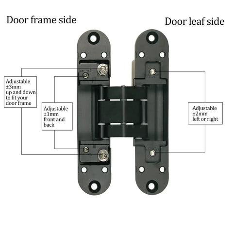 5.5 Inch Hidden Door Hinges For Secret Doors 180 Degree Heavy Duty Invisible Hinges Silent 3D Adjustable Concealed Hinges Black Set Of 2 Per Hinge Capacity 133lb 60kg Completely Hidden Design For Sleek Modern Walls