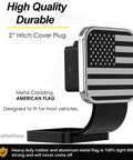 Flag Tow Hitch Cover For 2 Inch Receivers, American Flag design on chrome and black tube insert, protects receiver when not in use