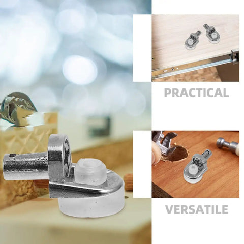 Close-up of 24 Pack Zinc Alloy Shelf Support Pegs for Cabinets and Cupboards, sturdy silver pins with seven shaped design in use.