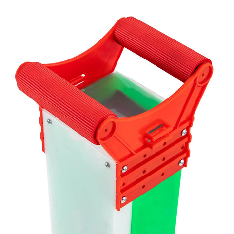 Red handle and top section of Adjustable Handheld Seeder Tool For Peanuts Corn And Beans, Easy Garden Planter and Fertilizer Spreader