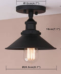Vintage Farmhouse Ceiling Light With Metal Shade For Hallways, Kitchens, Lofts And Bars, Matte Black Semi Flush Mount Fixture