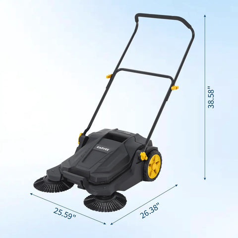 26 Inch Manual Push Floor Sweeper With 5 Gallon Waste Bin, Heavy Duty Walk Behind Hand Sweeper For Industrial Shop And Garage Use, Foldable Handle Design Perfect For Outdoor Street Cleaning Tasks