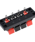4 Way Spring Push Release Speaker Terminal Block Socket With 4 Pins And 4 Positions, Red Black Polarity, Spring Loaded Connector
