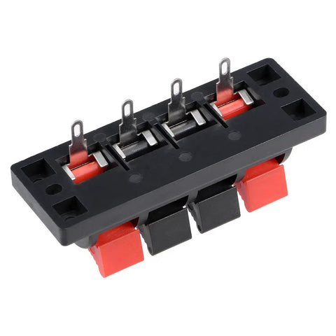 4 Way Spring Push Release Speaker Terminal Block Socket With 4 Pins And 4 Positions, Red Black Polarity, Spring Loaded Connector