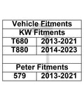 Fitment chart for Engine Coolant Level Sensor for Peterbilt 579 and Kenworth T680 T880 Trucks, showing model years.
