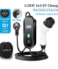 Portable Type 2 EV Charger 3.6KW 16AMP 240VOLT Electric Car Charging Cable with EU plug and screen display for easy use.