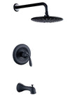 Single Handle Anti Scald Tub And Shower Faucet With 9 Inch Showerhead And 14 Inch Arm And Spout Matte Black Finish