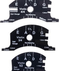 Pro Grade Violin Repair Tool Kit For Luthiers With Brass Sound Post Gauge, showing three violin bridge template gauges in 4/4, 3/4, 1/2 sizes
