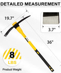 Detailed measurements of Heavy Duty Forged Steel Pick Axe With Shock Absorbing Fiberglass Handle For Digging 36 Inch Length 406Y