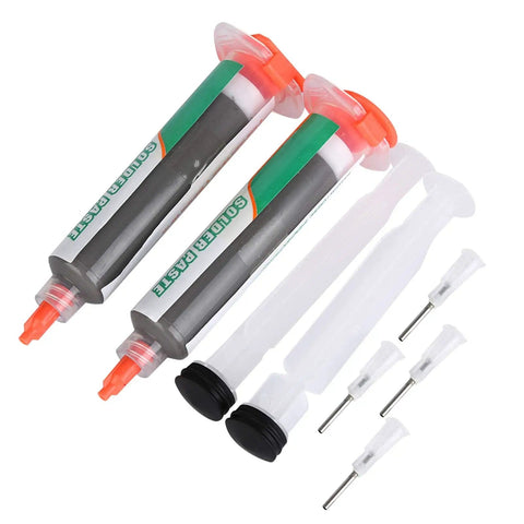 Two 50g Solder Paste Syringes Sn42 Bi58 Tin Bismuth Soldering Flux For SMD PCB Electronics Repair Colorless With Low Smoke And No Irritating Odor Total Weight 100g