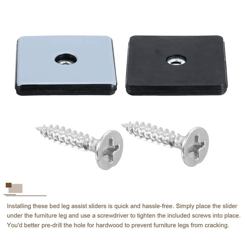 Four Pack Blue Square Furniture Slider Pads Two By Two Inch Screw On Floor Glides For Carpet Hardwood Floors With Self Tapping Screws Heavy Duty Scratch Blockers Total Game Changer No Sweat Setup with silver screws.