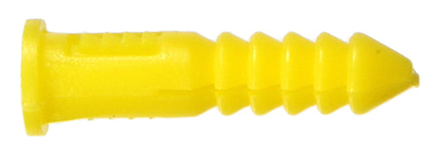 Ribbed Plastic Anchor 4-6-8 X 7/8 Inch, Yellow, For Hard Surfaces Without Studs, Pre-Drilling Required, Screws Not Included