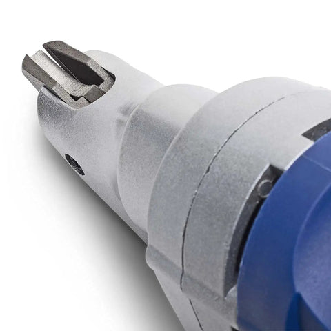 Close-up of Heavy Duty Electric Metal Cutting Shears With Rotating Jaws Variable Speed 0 To 2500 Rpm cutting head.