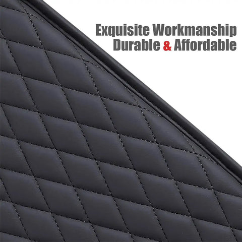 Center Console Cover With 2 Storage Bags In Premium Nappa Leather quilted texture close-up, black waterproof material