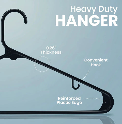 Solid Black Plastic Clothes Hangers 50 Pack With Built In Non Slip Velvet Strap Hooks For Sweaters Jackets And Jeans Super Slim Space Saver For A No Fuss Closet