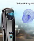 Hella Secure Smart Door Lock With 3D Fingerprint Scanner And Decoy Pin Feature showing 3D face recognition technology.