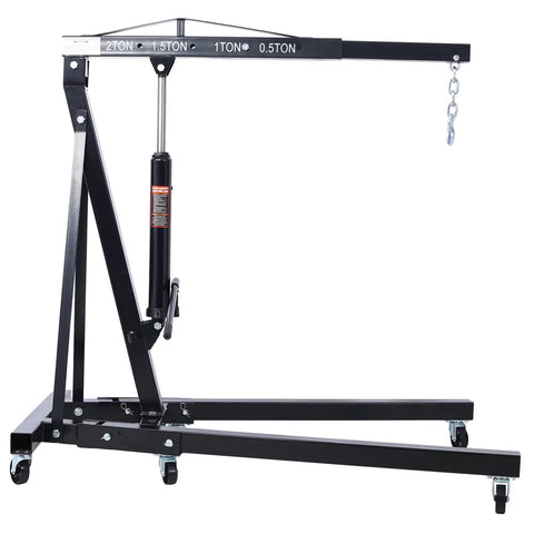 Heavy Duty 2 Ton Folding Engine Hoist Cherry Picker Shop Crane with smooth rolling casters and reinforced steel frame.