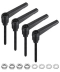 4 Piece Lever Adjustable Handles M5 By 50mm Metric Male Thread With Nuts And Washers Level Clamping Handle Set in black