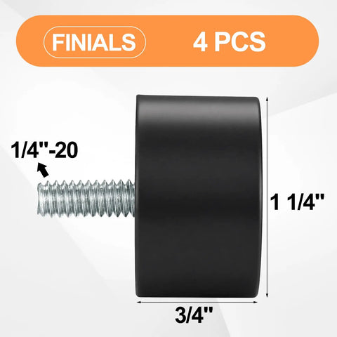 Four Pack Black Curtain Rod Finials End Caps For Seven Eighths And One Inch Curtain Rods Fits Quarter Twenty Threaded Ends Built Tough Wear Resistant Decorative Hardware To Dial Up Your Drape Rod. Black metal curtain rod end cap, 1.25 in dia, 1/4-20 thread, 4 pcs