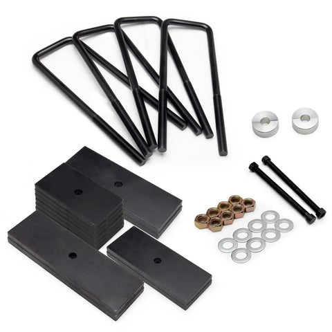Heavy Adjustable Front Leveling Lift Kit For 1999 To 2004 Ford F250 F350 Super Duty 4X4 parts, including spacers, bolts, and nuts.