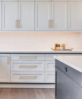 Gold Knurled Cabinet Pulls Set Of 10 7.5 Inch Hole Center To Center Brushed Brass Kitchen Cabinet Handles on white cabinets