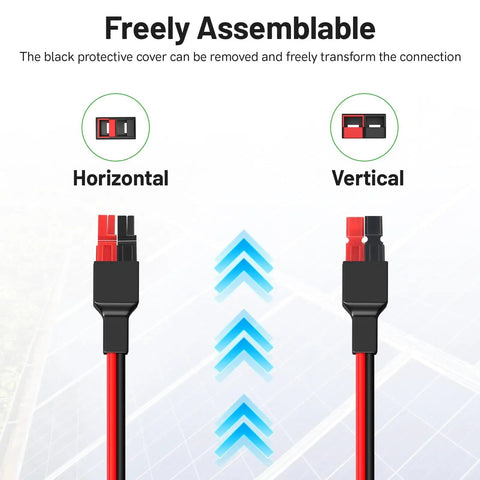 Heavy Duty 12 AWG Extension Cable With Anderson Powerpole Connectors shown in horizontal and vertical assembly