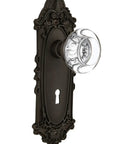Old School Vintage Victorian Crystal Glass Privacy Door Knob Set With Keyhole Oil Rubbed Bronze Plates Two And Three Quarter Inch Backset