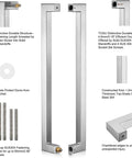 Heavy Duty 600mm Stainless Steel Push Pull Door Handle, 304 Grade Solid 1.2mm Thick, Square Or Rectangle Shape, Mirror Chrome Finish