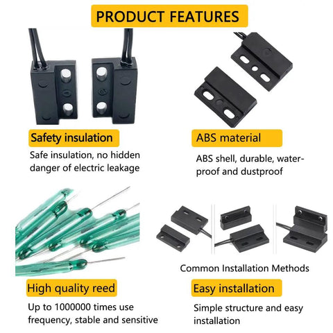 Product features of Wired Door Window Contact Sensor Two Pack Micro Normally Open Reed Switch for Alarm Systems