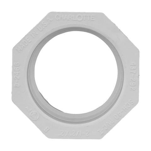 Two And One Half Inch To Two Inch PVC Schedule Forty Reducer Bushing SPGXS For Pressure Systems White Potable Water Fittings Easy Install For Irrigation Sprinklers Pools Outdoor Areas And Cold Water Supply, white PVC bushing