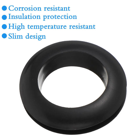 10 Pack Versatile Rubber Grommets 1 Inch ID 25mm Wire Hole Grommets Eyelet Ring Gasket for Cable Protection, black grommet close-up