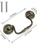 Set Of 6 Antique Bail Handle Drop Pulls With Screws In Vintage Bronze, Drawer Pulls And Cabinet Handles, shown with dimensions