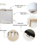 Detail image of a durable canvas giclee print with a wood frame and hanging accessories for easy mounting.