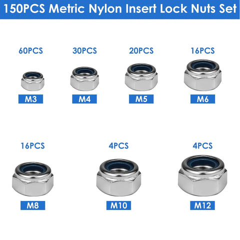 Kickstart Your Next Build With This Top Shelf 150 Piece Lock Nuts Assortment Kit featuring assorted metric nylon insert lock nuts.