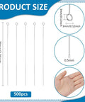 500Pcs 304 Stainless Steel Eye Pins 2.7 Inch Head Pins 24 Gauge Jewelry Findings With 3mm Heads And 3mm Eye Holes, Durable Craft Pins In Clear Storage Box, 70mm size diagram