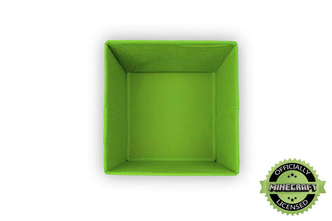 Top view of an empty green Creeper Themed Storage Cube Organizer For Kids Room 10 Inch Square Bin Minecraft Inspired